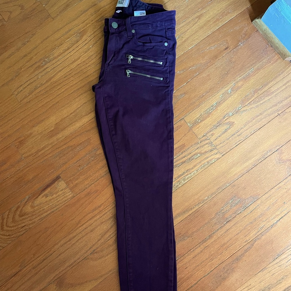 Paige double zip denim. Burgandy purple.